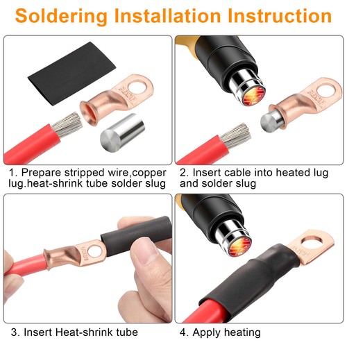 40 pcs 1/0 AWG Gauge Copper Lugs w/ BLACK & RED Heat Shrink Ring Terminals Set - Picture 4 of 6