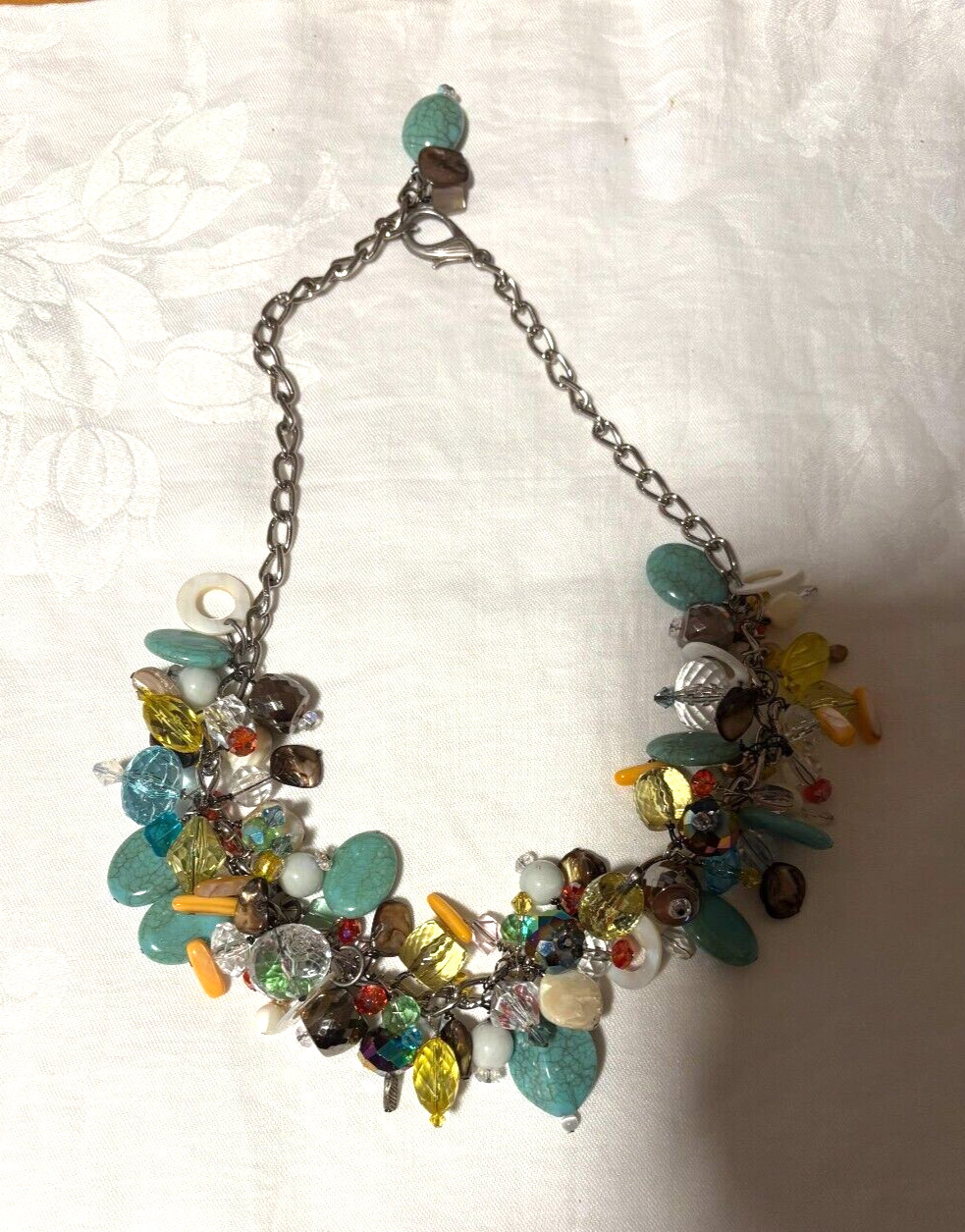 Cluster Dangle Beaded Silver Tone Multicolor Stat… - image 1