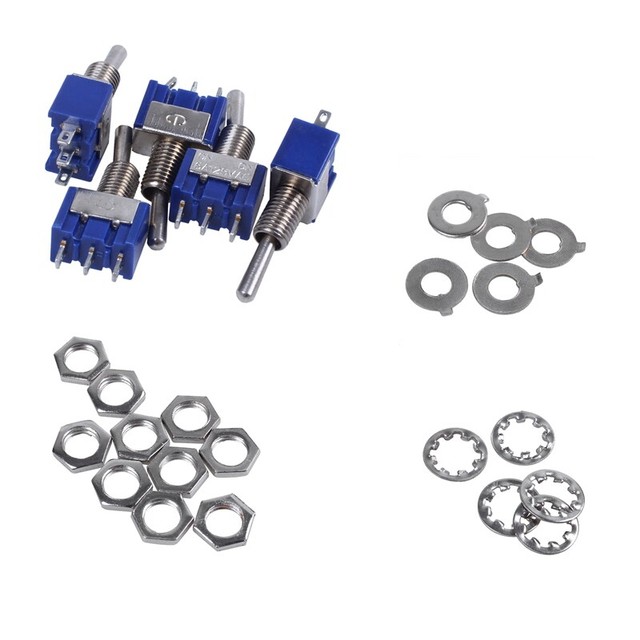 5 Pcs Ac On Off 3 Pin Spdt 2 Position Mini Latching Toggle Switch M8 Blue