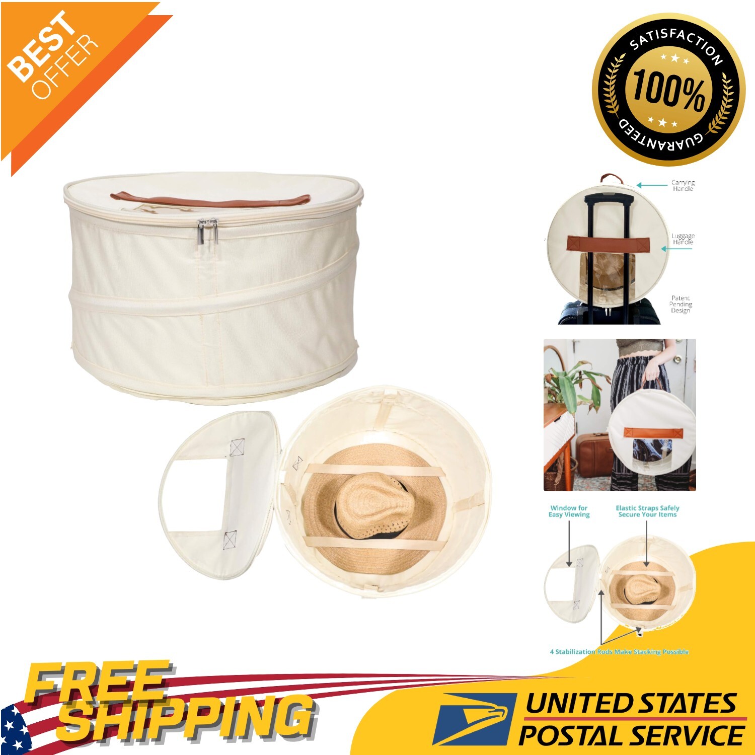 Round Stackable Hat Storage Box with Secure Elast… - image 1