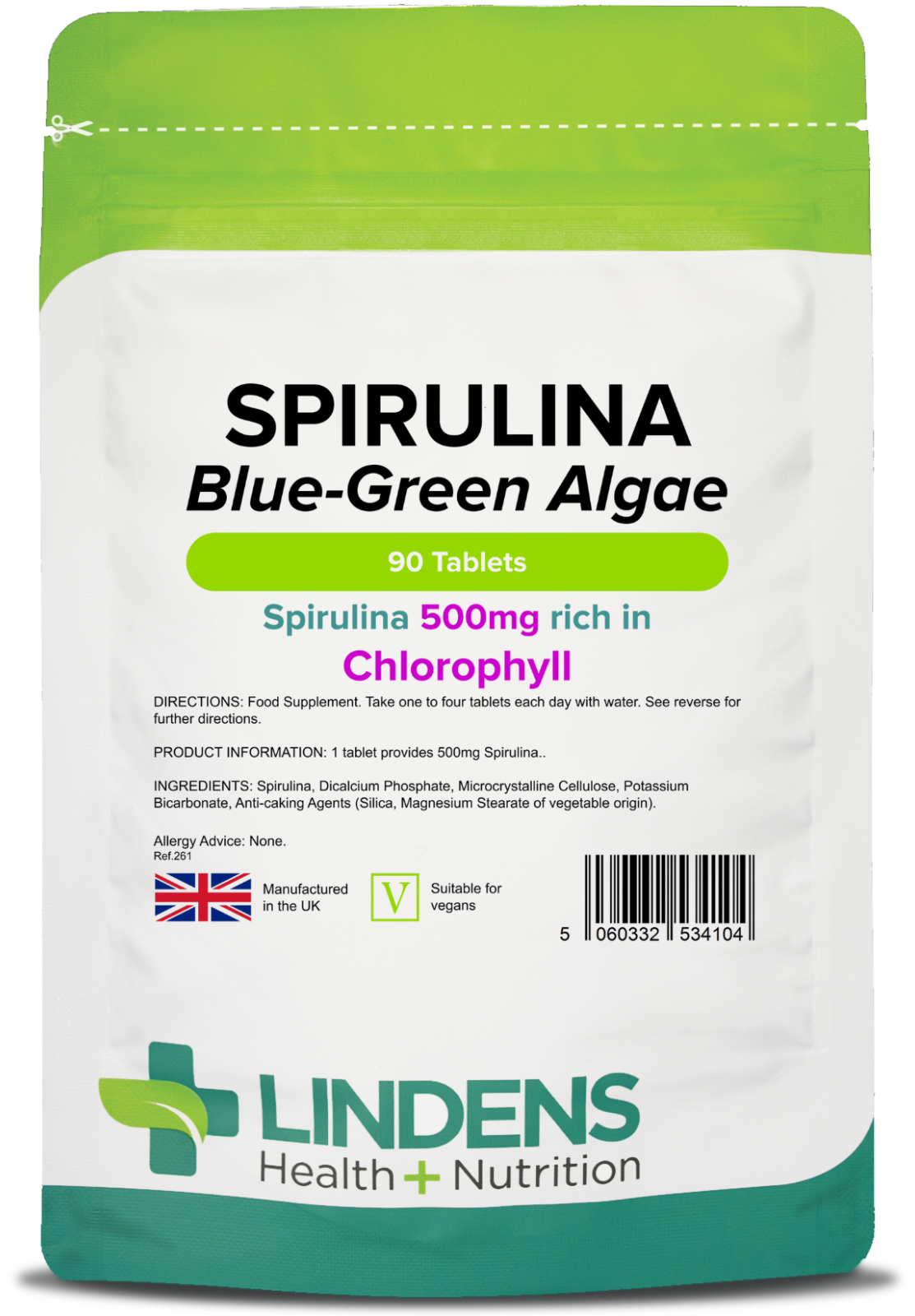 Lindens (1 Pack - 90 Tablets) Spirulina 500Mg 90 Tablets Organic Blue-Green Algae Chlorophyll Amino - Image 4