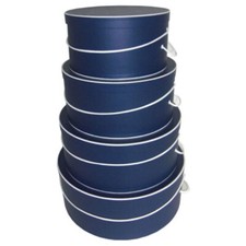 Rigid Hat Box Sets-Navy Blue with White Trim-4 Boxes/Set MADE IN USA