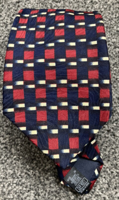 Herrenkrawatte Marks and Spence marineblau bunt geometrisches Muster 3,5'' breit 56'' lang