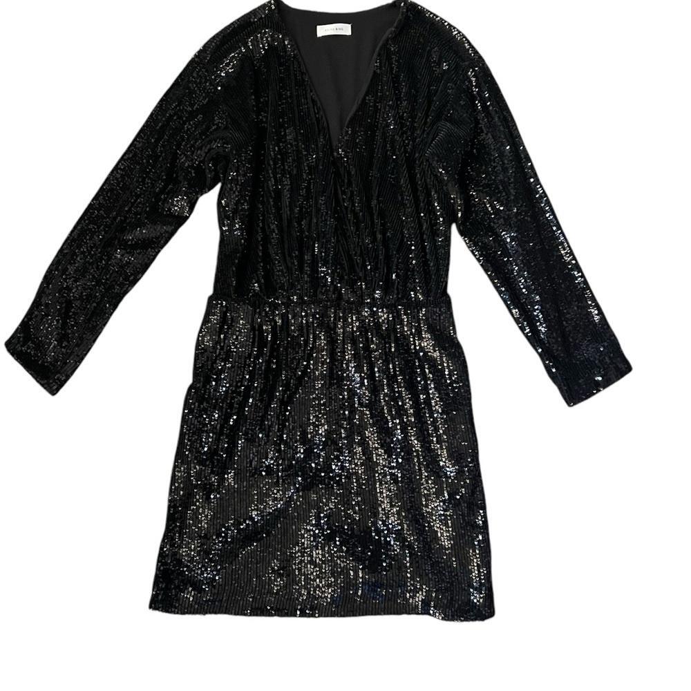 Formal Sparkly Long Sleeve Sequin Wrap Dress Black Anine Bing Elena Black  Sequin Mini Dress Large Size Medium