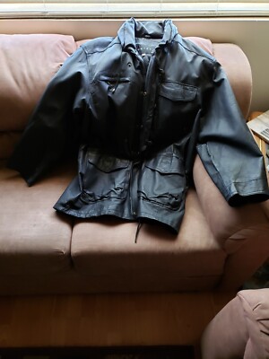 Context Men's Black Leather Long Coat, Size XL.Preowned.