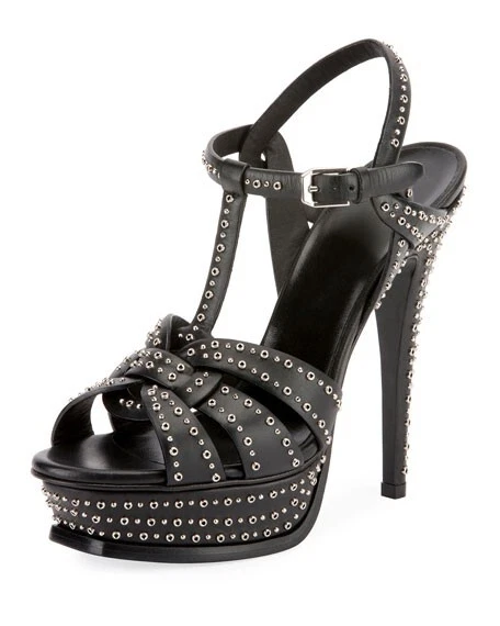 SAINT LAURENT (YSL) Sandali Saint Laurent Tribute con borchie plateau cinturino a T taglia 41