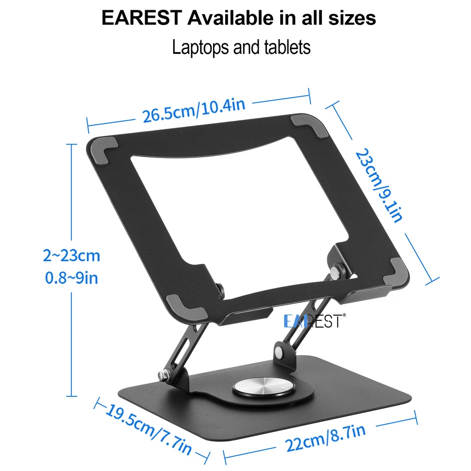 360° Rotating Metal Laptop Stand Riser Foldable Computer Notebook Holder Desk - Image 3 of 4