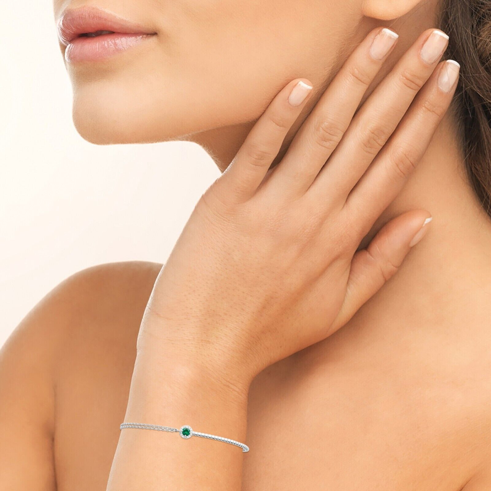 Bracelet jonc argent 925 et deux chaînes oxydes de zirconium pour femme