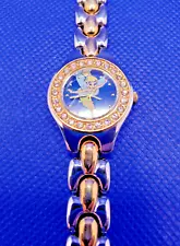 Disney Tinkerbell Quartz Watch w Crystals Silver & Gold Tone Band Vintage