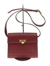 CHRISTIAN DIOR Shoulder Bag Red Leather Gold Hardware Women's Vintage Auth JAPAN