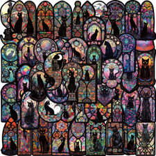Black Cat, Gothic Cat, Stained Glass Window Stickers - 50 Pack. UK Stock