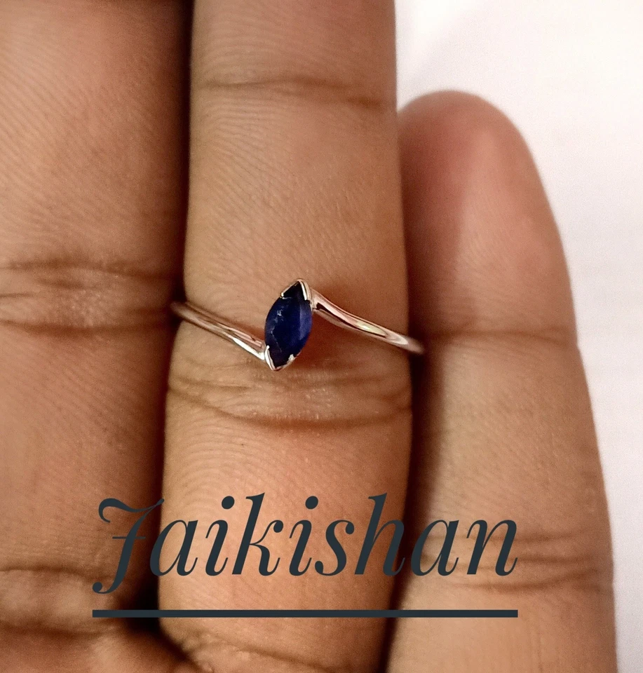 Zaffiro Blu Gemma 925 Argento Sterling Promessa Anello Matrimonio Gioielli - Immagine 3 di 4