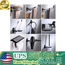 9PCS Wall Mounted Bathroom Hardware Bath Accessory Set Black Aluminum Towel Bar