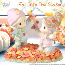   New PRECIOUS MOMENTS Porcelain Figurine AUTUMN FALL LEAVES Maple Friend Sister