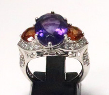 LOVELY STERLING SILVER MULTI-GEMSTONE PURPLE YELLOW STONE RING size 7