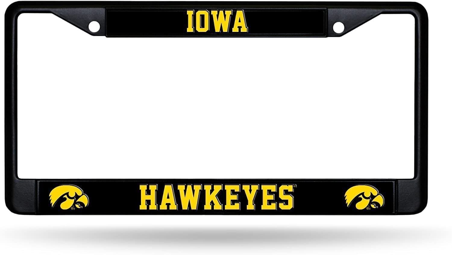 University of Iowa Hawkeyes Black Metal License Plate Frame Chrome Tag Cover...