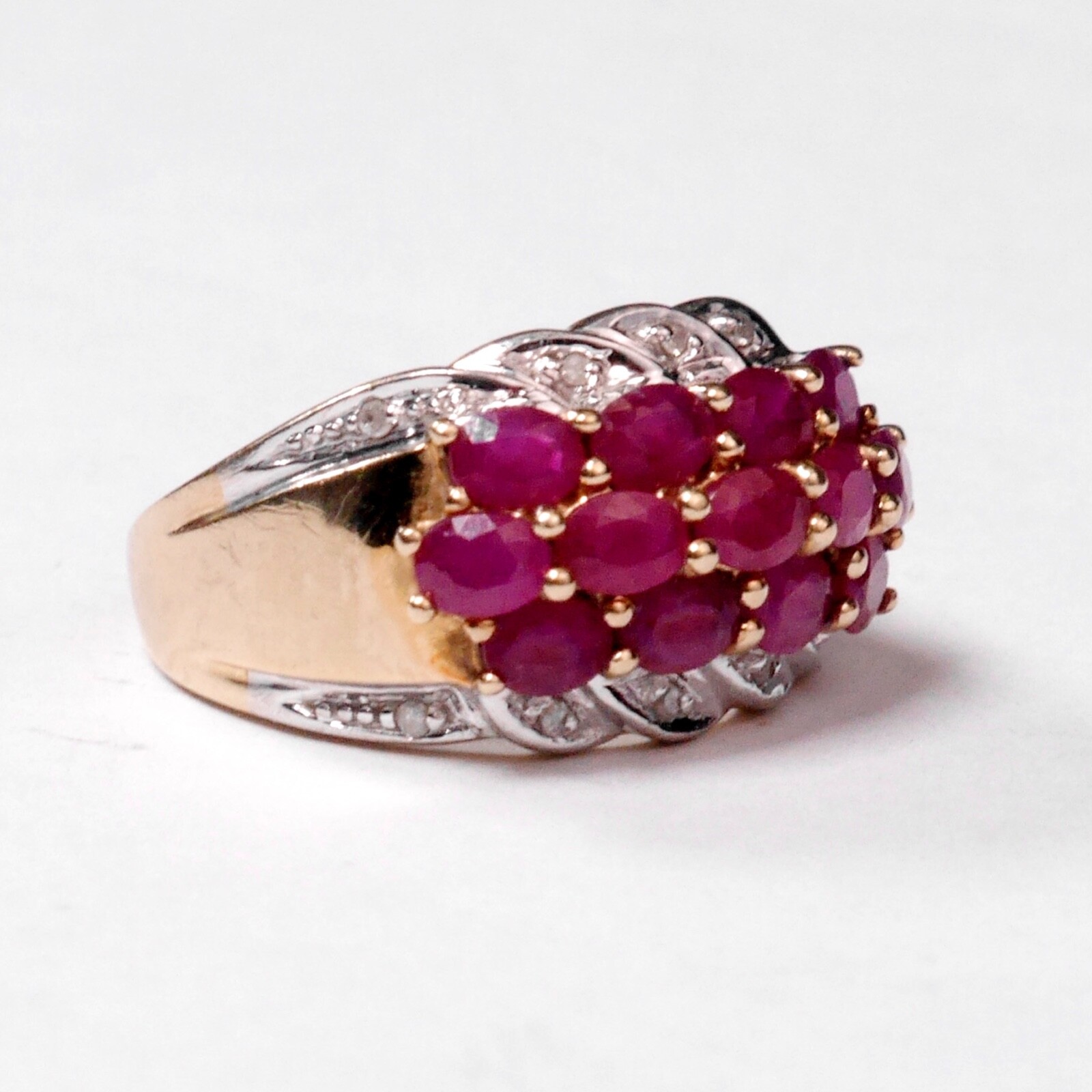 10k SOLID Gold Ring Ruby and Diamond Cluster YG k… - image 4