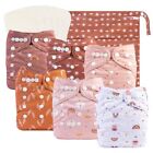 Babygoal Baby Cloth Diapers 6 Pack with 6pcs Bamboo Inserts Assorted Colors