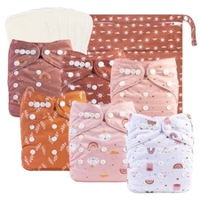 Babygoal Baby Cloth Diapers 6 Pack with 6pcs Bamboo Inserts  Assorted Colors 