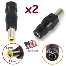 x2 DC 7.9 x 5.5mm Male Plug to 5.5 x 2.1mm Female DC Power Adapter Jack Laptop