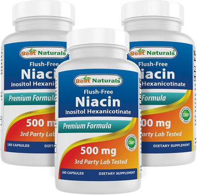 3 Pack Best Naturals Niacin 500 mg 180 Capsules
