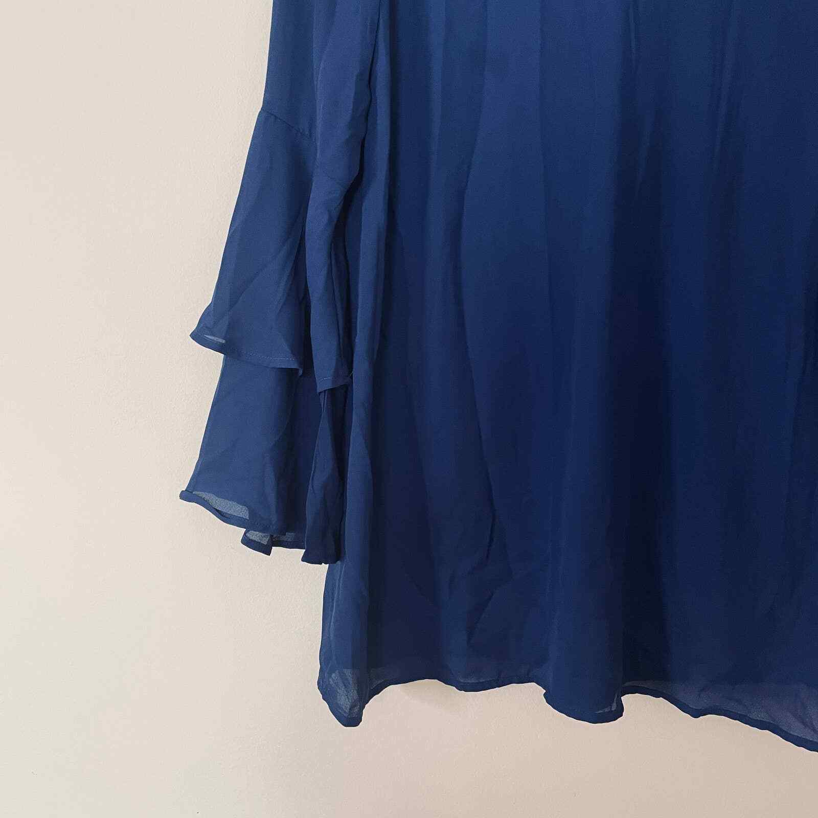 Lulu's Get a Glimpse Shift Dress XS Tiered Bell Sleeve Navy Blue 0 2 Mini