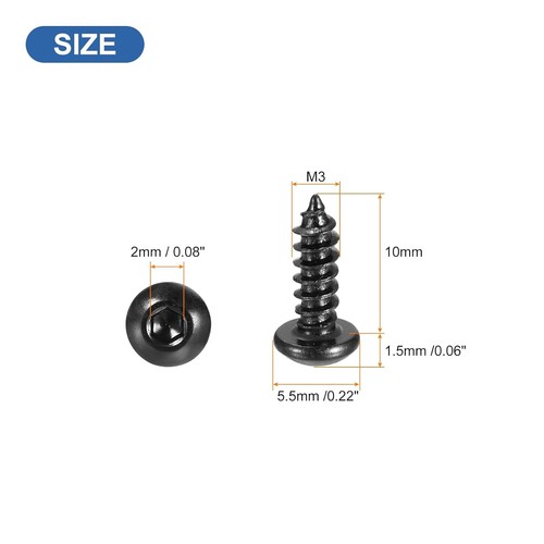 Tornillos autorroscantes hexagonales uxcell, madera de acero al carbono M3 x 10 mm x - Imagen 2 de 6