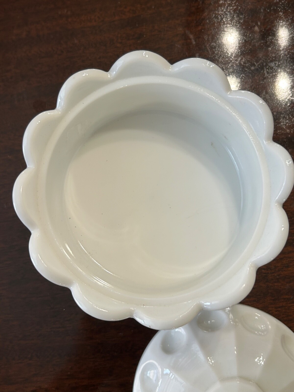 Vintage Westmoreland White Milk Glass Thumbprint Footed Candy Dish w/Lid