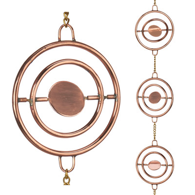 Alternative Downspout Polished Copper Spinners Rain Chain 8-1/2' w/ Gutter Clip