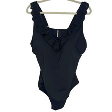 Lands' End Black One Piece Swimsuit Size 22W Fully Lined Light Padding Ruffles
