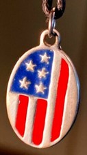 American USA Flag Silver Color Pewter New 3/4 inch Necklace Pendant