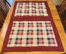 Quilted Pillow Shams Room Essentials PolyCotton Plaid Queen 32×25" Navy Red 2pc.