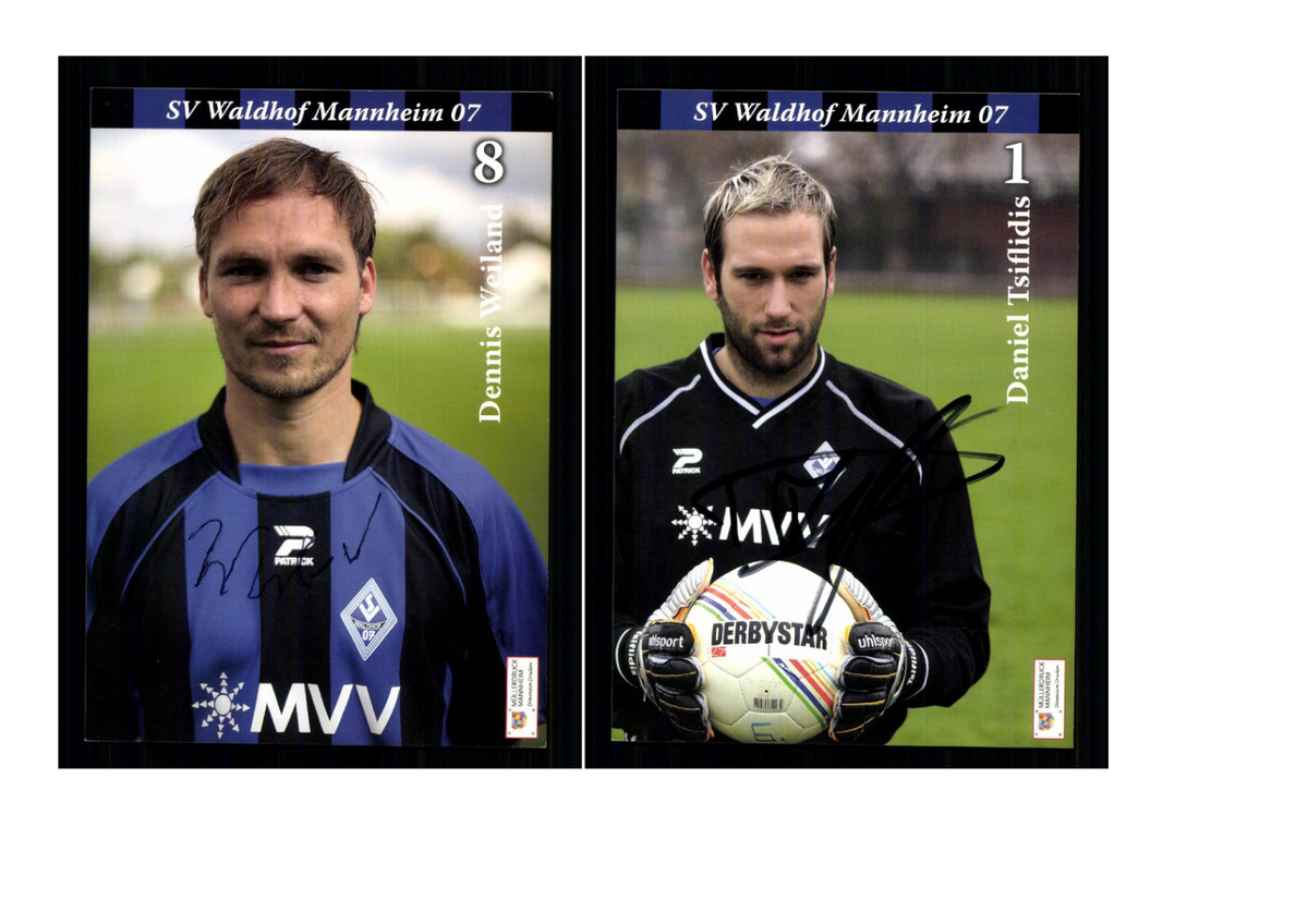 Lot De 6 Cartes Autographes SV Waldhof Mannheim – Signatures Originales, Foot Allemand