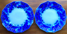2x Antique W H Grindley Flow Blue Salad Plate ARGYLE 14-Sided 8" VGC