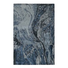 6' x 9'2" Blue Geological Design Wool and Pure Silk Hand Knotted Rug R80981