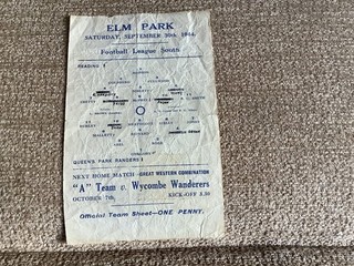 Reading V Queens Park Rangers QPR. FL South. 30th Sept 1944. Season 1944/45