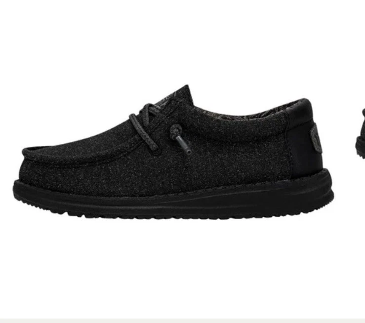 Hey Dude Youth Wally Basic Black Casual Kids Shoes 40041-001- Choose Size
