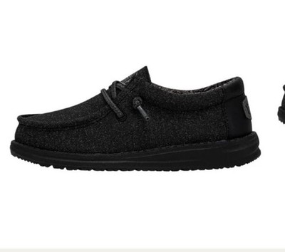 Hey Dude Youth Wally Basic  Black Casual Kids Shoes 40041-001- Choose Size