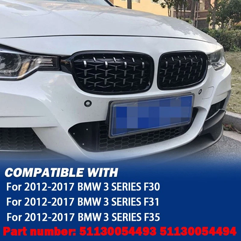 Chrome Diamond Front Kidney Grilles For BMW 3 Series F30 328i 335i F31 2012~2017 Foto 2 de 4