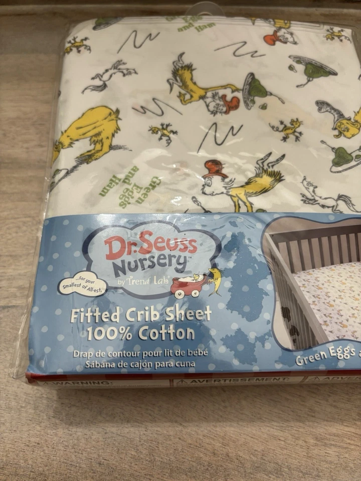 Dr. Seuss Nursery Fitted Crib Sheet 100% Cotton Green Eggs And Ham NEW - Image 3 of 4