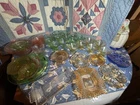 40 Vintage Depression Glass LOT Pink Green Vaseline Uranium Type Glass Jeanette