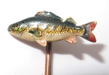 Vintage RARE 14K Ct. Yellow Gold Hand-painted Enamel Fish Stick Pin 2.5