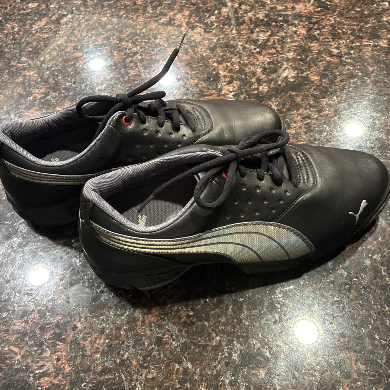 PUMA ECO Ortholite Golf Shoes Black Silver Quill Soft Spikes Men's Size 8.5