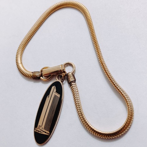VTG Mid Century Black Cufflinks Tie Bar Chain 3-Piece Set Skyscraper Gold Tone - Foto 2 di 20