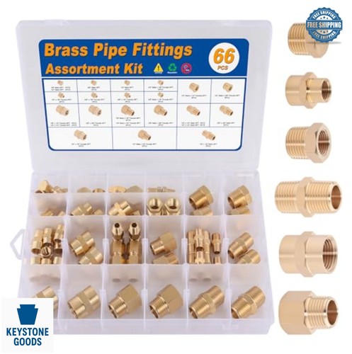 Brass Pipe Fittings Assortment Kit 66 Pcs NPT 1/8 Inch Adapter Bushing Plug