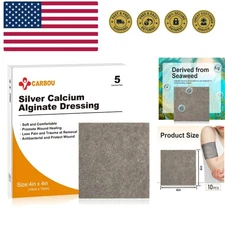 Silver Calcium Alginate Wound Dressing with Ag, 4'' x 4'' Patches,5 Individua...