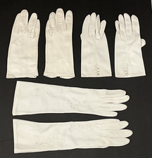 VTG Lot of 3 Gloves Leather Cloth Embroidered Button Dress Driving Ivory Sz 7