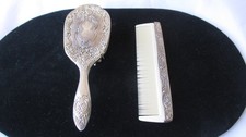 vintage vanity brush comb set silver plated