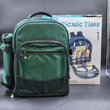 Picnic Time Green Backpack The Original Insulated Wine holder Setting 4 person