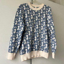 Dior Pullover S/M, blau-weiß, geometrisches ...